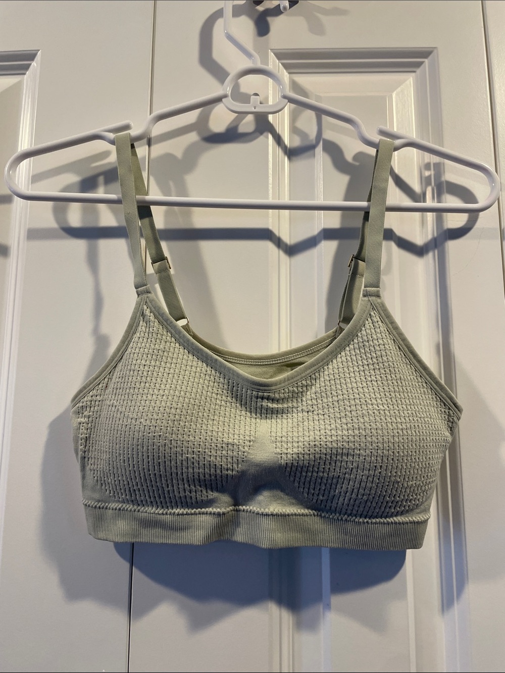 Anne Klein Sage Green Waffle-Knit Sports Bralette